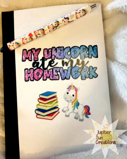 My unicorn ate my homework Journal (with pen)